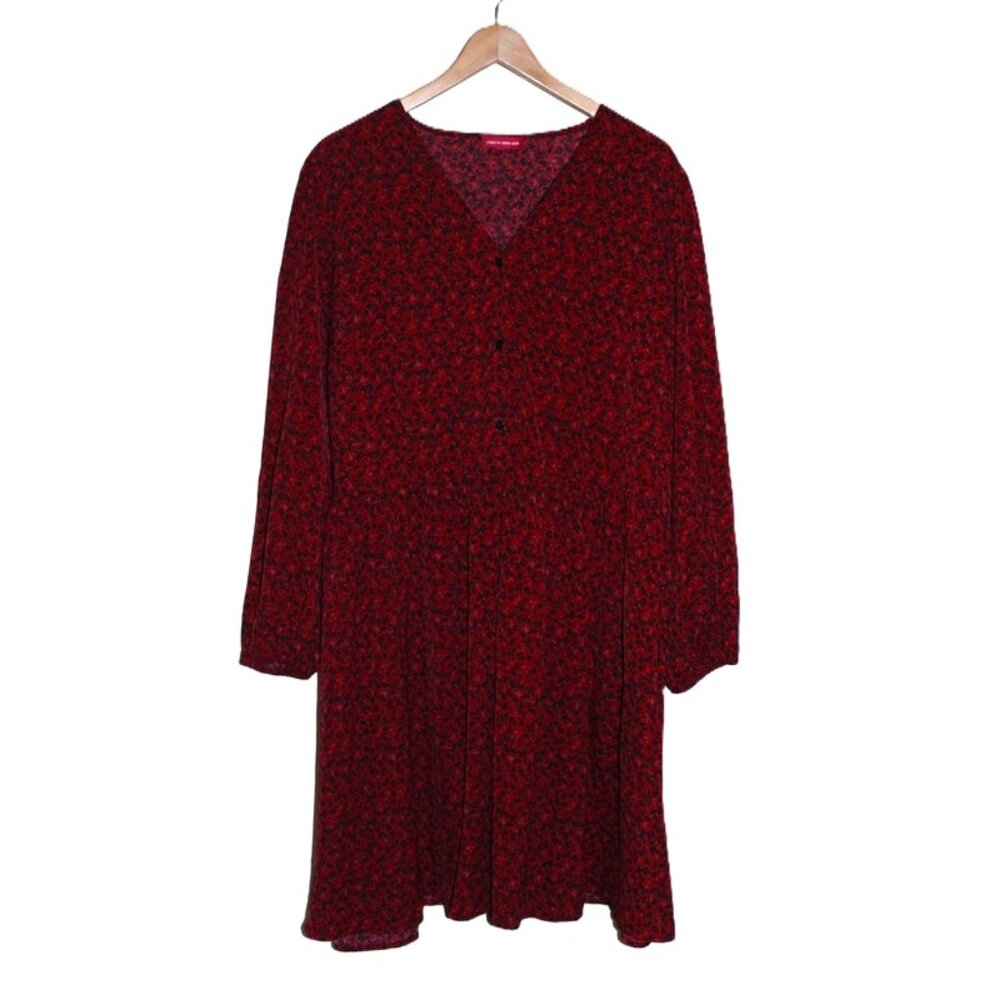 ASOS Urban Threads, Ditsy Floral V-Neck Long-Sleeve Swing Dress, Burgundy (18W) - Picture 3 of 16